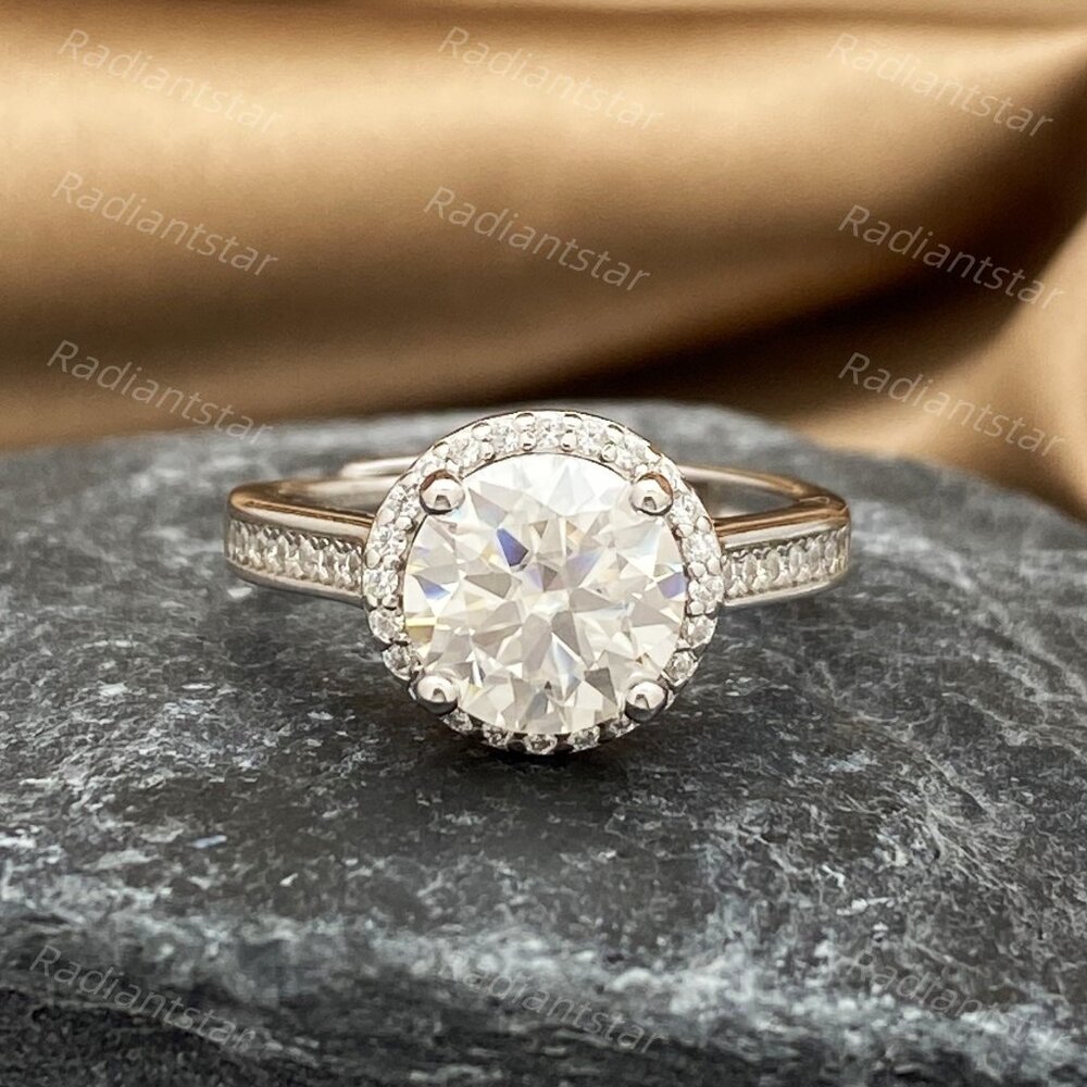NEW Certified 2 ct. t.w. Moissanite Round Halo Ring